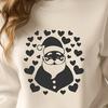 A jolly Santa Claus character with heart symbols on his head, suitable for Christmas decorations or designs.