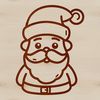 A simple line drawing of Santa Claus wearing a red hat and coat.