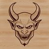 Horned Figure Design A detailed illustration of a satanic figure with horns and a fiery aura, suitable for Halloween decorations or designs.