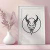 Ominous Demon Portrait A depiction of the devil in a dark, ominous setting, suitable for Halloween designs and crafts.