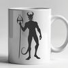 A graphic illustration of the devil with horns and flames.