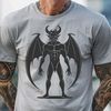 A digital illustration of Satan in a dark and ominous setting, suitable for Halloween-themed designs.