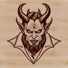 Satanic Clipart Image Illustrative design of the devil, featuring horns and wings, suitable for Halloween decorations or graphic projects.
