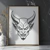 Halloween Horned Figure Illustration A detailed illustration of a horned figure with sharp features, often associated with Halloween themes.