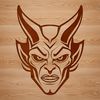 A dark figure with horns and a pointed beard, commonly associated with Halloween and devilish themes.