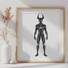 Horned Figure Icon A dark figure with horns and a pointed tail, commonly associated with Halloween and devilish imagery.