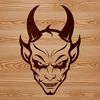 SVG illustration of a devilish figure with horns and wings, suitable for Halloween decorations.