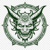 A classic illustration of the devil in a bold and detailed style.