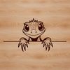A colorful lizard peeking out from behind a rock, rendered as a vector graphic.