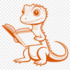 Lizard Reads a Book Illustration A reptile is sitting on a book reading it.