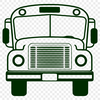 A yellow school bus with black stripes driving down a road, made in vector format.