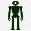 A stylized illustration of a futuristic robot in a minimalist design.