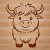 Cute Cow Standing in Field A close-up illustration of a Highland cow standing in a grassy field.