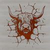 Highland Cow Farm Landscape Illustration A majestic Highland cow standing proudly, its head held high in a rural farm landscape.