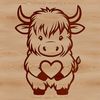 Scottish Farm Animal SVG Highland cow standing in a green meadow, a Scottish farm animal breed.