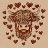 Lovely Scottish Highland Cow Vector A large, shaggy Highland cow with a gentle expression and heart-shaped features adorns this vector design.
