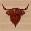 Close-up Highland Cow Head Silhouette Close-up illustration of a Highland Cow's head with distinctive horns.