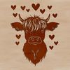 Lovable Highland Cow Vector Illustration A highland cow with love hearts on its head, depicted as a vector illustration.