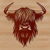 An isolated vector graphic of a Highland Farm animal with distinctive features.