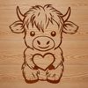 Rural Landscape Highland Cattle Illustration A vector illustration of a seated Highland Cow on a rural landscape.