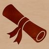 A traditional graduation diploma scroll with rolled edges and a ribbon tie.