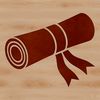 Illustrated scroll icon featuring a rolled parchment with a diploma or certificate inside.