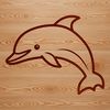 A simple line drawing of a wild sea creature, resembling a dolphin.
