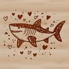 Vector illustration of a shark with love hearts, a sea creature commonly found in wild oceans.