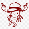 A detailed illustration of a lobster with a hat, suitable for graphic design projects.