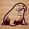 A simple line drawing of a sitting sea lion in a stylized, minimalist design.