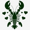 A digital illustration of a lobster with hearts in its claws.