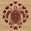A stylized illustration of a sea turtle with heart shapes integrated into its design.