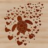 A sea turtle illustration featuring hearts, showcasing a seaside creature.