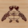 Beachside Turtle in Shades A sea turtle wearing sunglasses in a beach setting, illustration style.