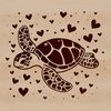 Wild Seaside Companion A stylized illustration of a sea turtle surrounded by love hearts, featuring a wild animal from the seaside.