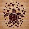 Love Heart Turtle Icon Illustrative sea turtle icon with love hearts, suitable for digital design and craft projects.