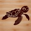 A realistic illustration of a sea turtle swimming in the ocean.