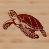 A detailed illustration of a sea turtle swimming in the ocean, featuring its shell, flippers, and facial expression.