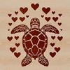 An illustration of a sea turtle with heart-shaped patterns on its shell.