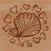 Seaside Treasures Icon A stylized seashell icon with love hearts incorporated into the design, suitable for a seaside theme.