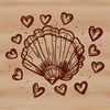 Love-Shaped Seashell Decoration A digital illustration of a seashell with love hearts embedded in its design.