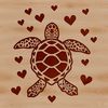 A stylized sea turtle with love hearts, a seaside-inspired graphic vector illustration.