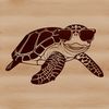 Sunglasses-clad Sea Turtle Soaking Up the Sun A sea turtle depicted wearing sunglasses, posing in a seaside setting.