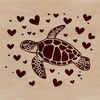 A stylized illustration of a sea turtle with love hearts, suitable for use in vector designs and digital projects.