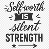 A set of inspirational quotes about self-worth and confidence, presented in a clean vector design.