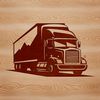 A large truck with multiple axles and a trailer attached, designed as a vector graphic.