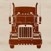A stylized illustration of a semi truck with bold lines and minimalist details.