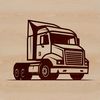 A large, detailed illustration of a semi truck with wheels and cab.