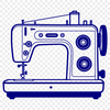 A detailed illustration of a sewing machine with moving parts and components.