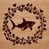 Colorful Shark Illustration with Floral Patterns A colorful illustration of a shark with floral patterns and love hearts surrounding it.